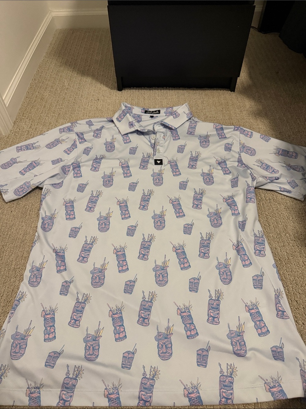 Bad Birdie Light Blue Polo with Pink & Blue Tiki Print
